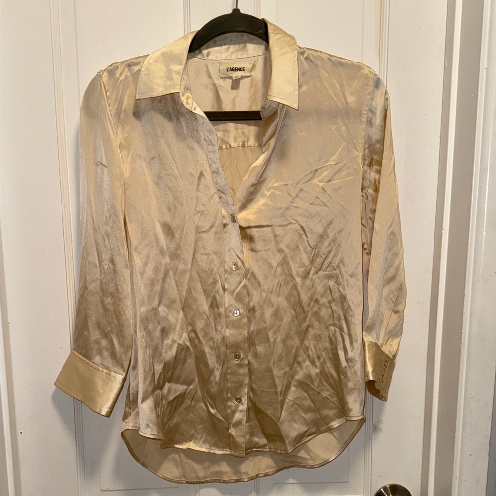 L'AGENCE Champagne Satin Blouse